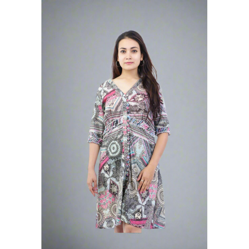 Multicolor Front Button Cotton Dress for Women – Chic & Versatile Style BGHB - 63