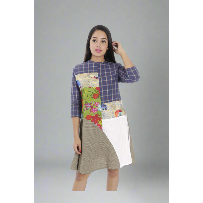 Freak Street Women's Boho Multicolored Flared Dress – Vibrant & Stylish BGHB-123