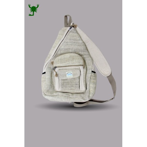 Handmade 100% Natural Hemp Sling Bag | Eco-Friendly Cross-Body Backpack | Sustainable Himalayan One-Shoulder Travel Bag HBP-02