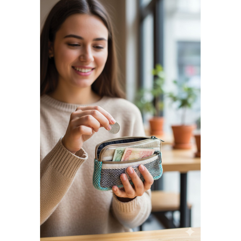 Handcrafted Hemp & Cotton Coin Purse with Zipper HCCP-03