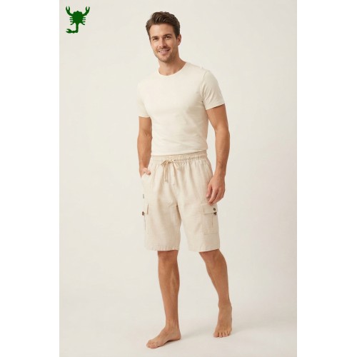 Men's Eco-Friendly Hemp Cargo Shorts | Casual Drawstring Half Pants with Back Pocket HCT-08