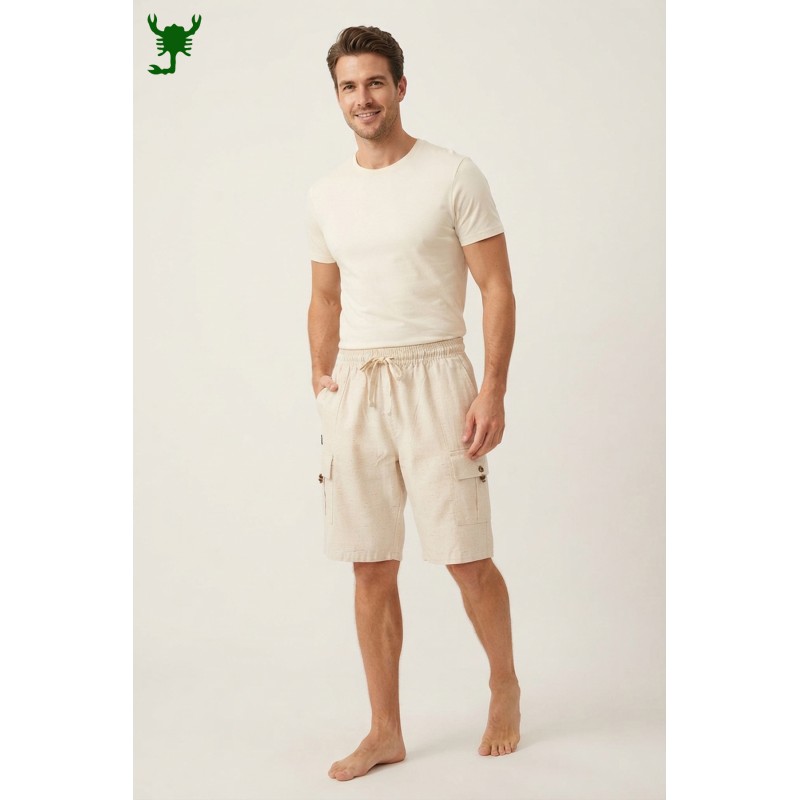 Men's Eco-Friendly Hemp Cargo Shorts | Casual Drawstring Half Pants with Back Pocket HCT-08
