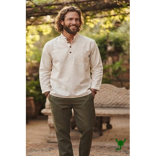 Men's Eco-Friendly Hemp Full Kurta | Long Sleeve Casual Mandarin Collar Shirt HCK-04