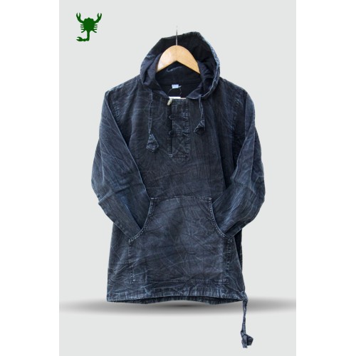 Classic Henley-Style Hoodie with Front Pocket - Soft Wash Hooded Sweatshirt - Minimalist Street Style SW-02