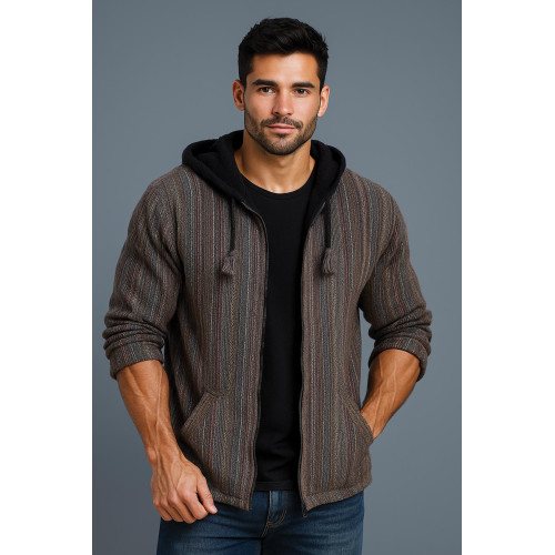 Textured Striped Boho Jacket with Hood HP-01