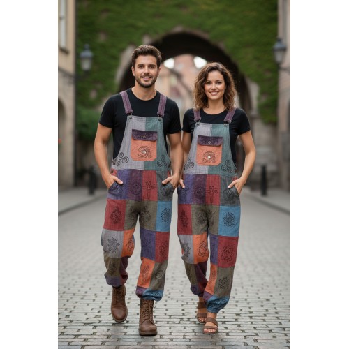 Handmade Embroidered Patchwork Jumpsuits | Cozy Festival Style Cotton Overalls ST-17