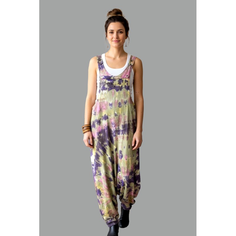 Women's Vibrant Tie-Dye Harem Jumpsuit | Loose Fit Bohemian Cotton Overalls SW-04