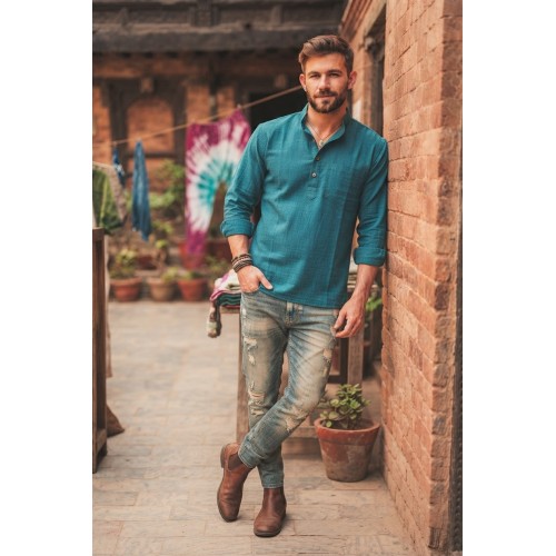 Handcrafted Men's Casual Long-Sleeve Cotton Kurta Shirt | Everyday Ethnic Wear CK-220