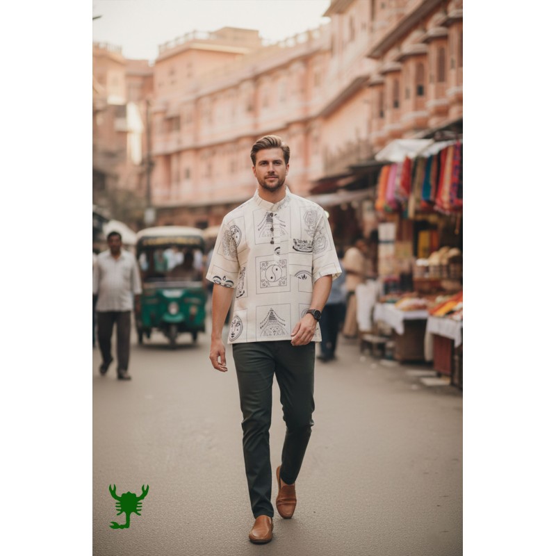 Freak Street Handcrafted Spiritual Print Short Cotton Kurta T-Shirt CK-01