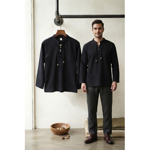 Men's Cotton Lace-Up Kurta | Sustainable Ethnic Wear – Himalayan Weave S-57