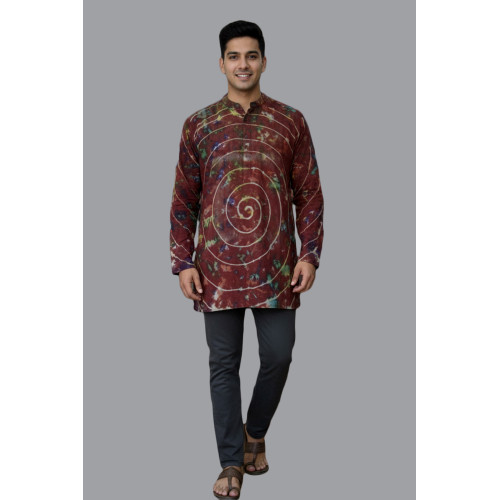 Men’s Cotton Long Kurta – Abstract Tie-Dye Design SW-12