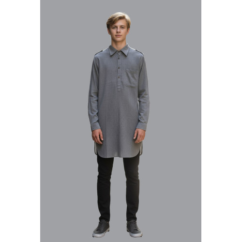 Men’s Solid Blue Long Kurta with Stand Collar Z-39