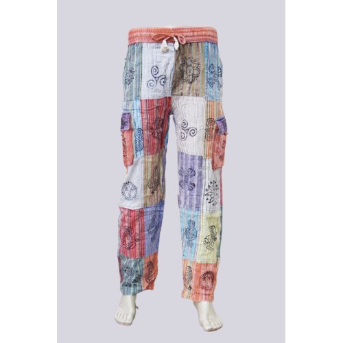 Handmade Nepal Patchwork Stripe Trousers | Unisex Boho Pants with 4 Pockets ST-08