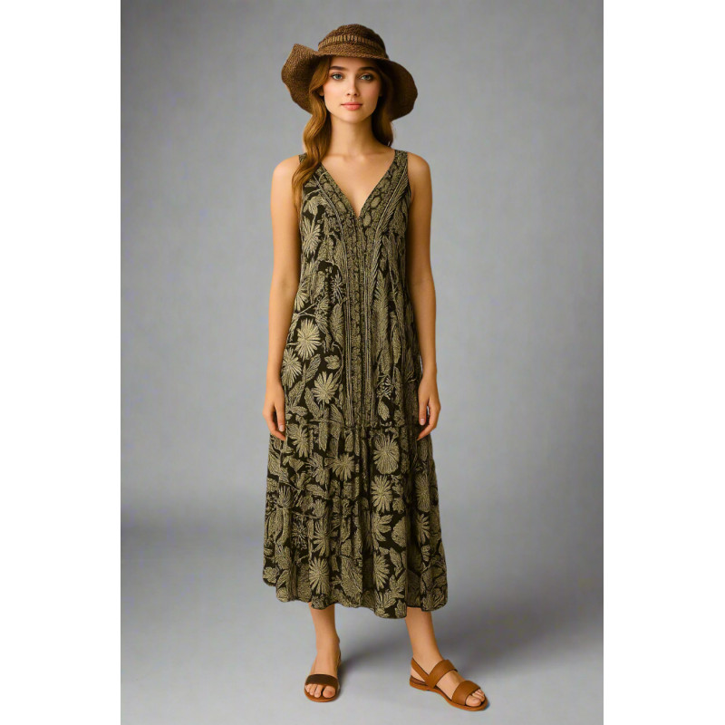 Women's Flowy Abstract Halter Maxi Dress – Summer Beach Dress DR-08