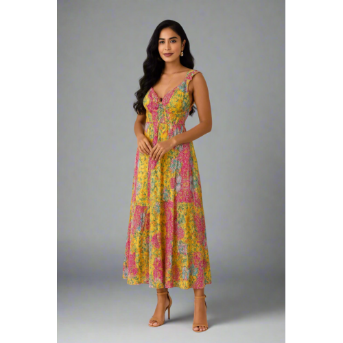 Women's Bohemian Paisley Maxi Dress – Sleeveless Tiered Summer DR-18