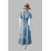Women's Bohemian Maxi Dress – Flowy Tie Front with Slit DR-25