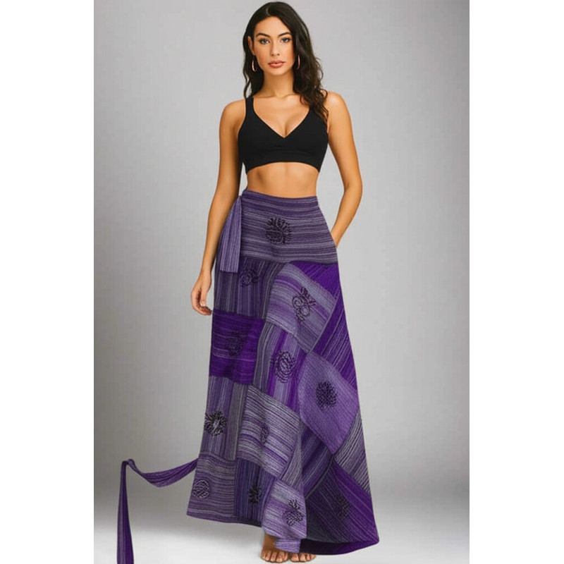 Artisan Printed Patchwork Long Skirt - Earthy Blue & Green Tones PM-02