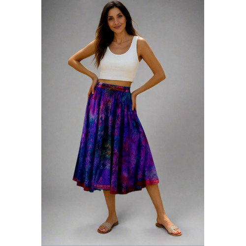 Tie-Dye Boho Midi Short Skirt – Flowy A-Line Style SK-10