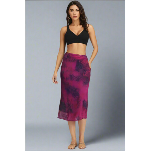 Trendy Tie-Dye Fitted Midi Silk Skirt – Perfect for Summer & Resort Wear SK -13