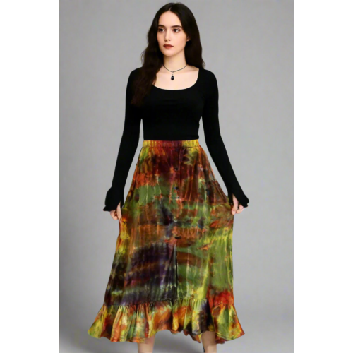 Tie-Dye Bohemian Midi Skirt | Flowy A-Line Skirt for Women SW