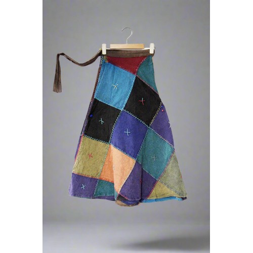 Vibrant Multi-Color Patchwork Skirt - Flowy Artisan Long FSGI-07