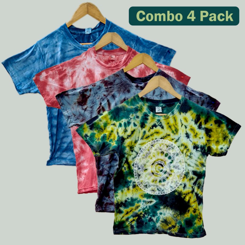 Combo Of 4 Tie Dye Print T-Shirt For Unisex - Multicolored B-01TP