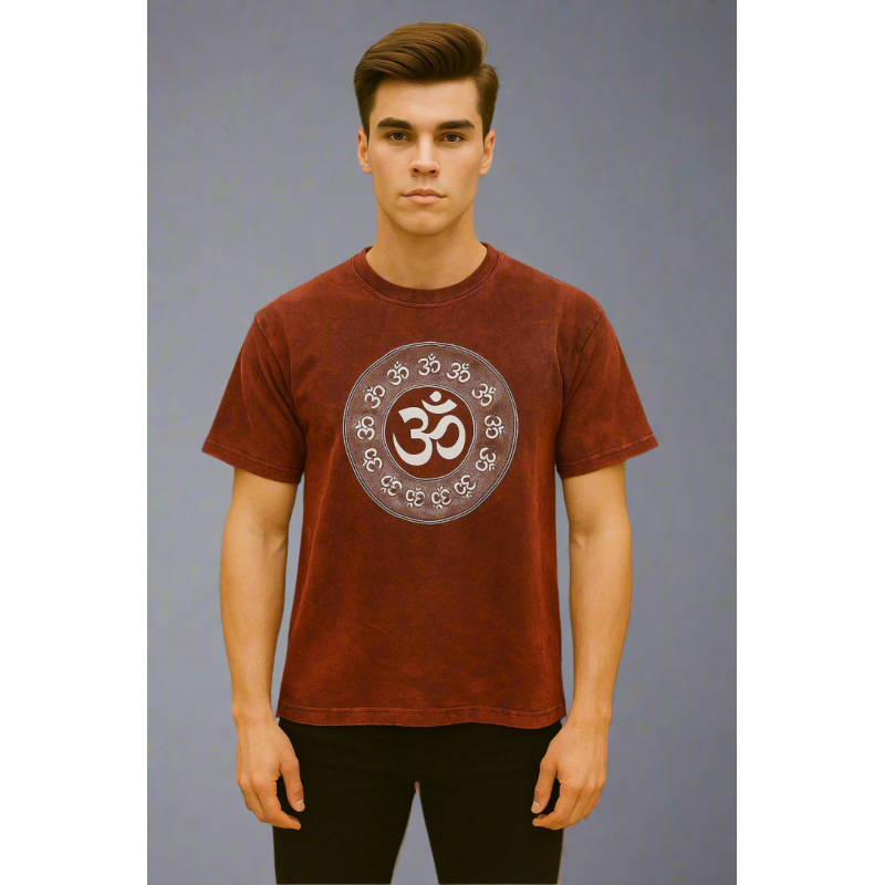 Om Symbol Overdye Stone Wash T-Shirt – Spiritual Cotton Tee B-01