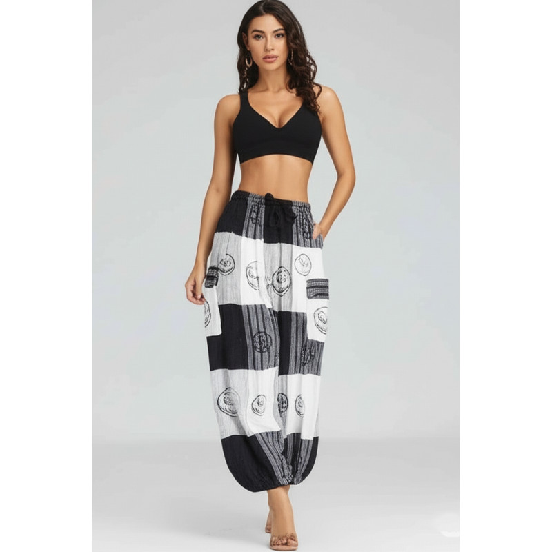 Comfort Fit Jack Skellington Patchwork Trousers - Drawstring Waist & Pockets S-51