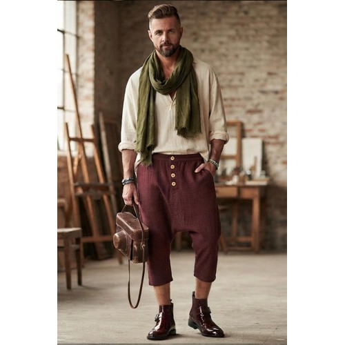 Men’s Artisanal Cotton Aladdin Half Pants | Premium Bohemian Summer Wear CT-846