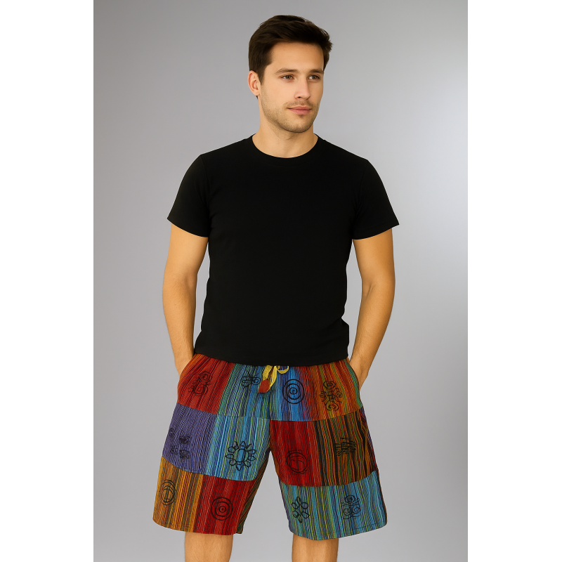 Multicolor Patchwork Cotton Half Pant for Men  S-48