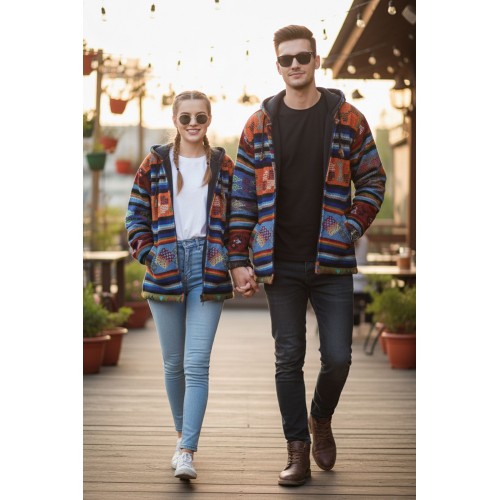 Cozy Wool Blend Polar Fleece Jacket for Men & Women | Warm Striped Hoodie U-80